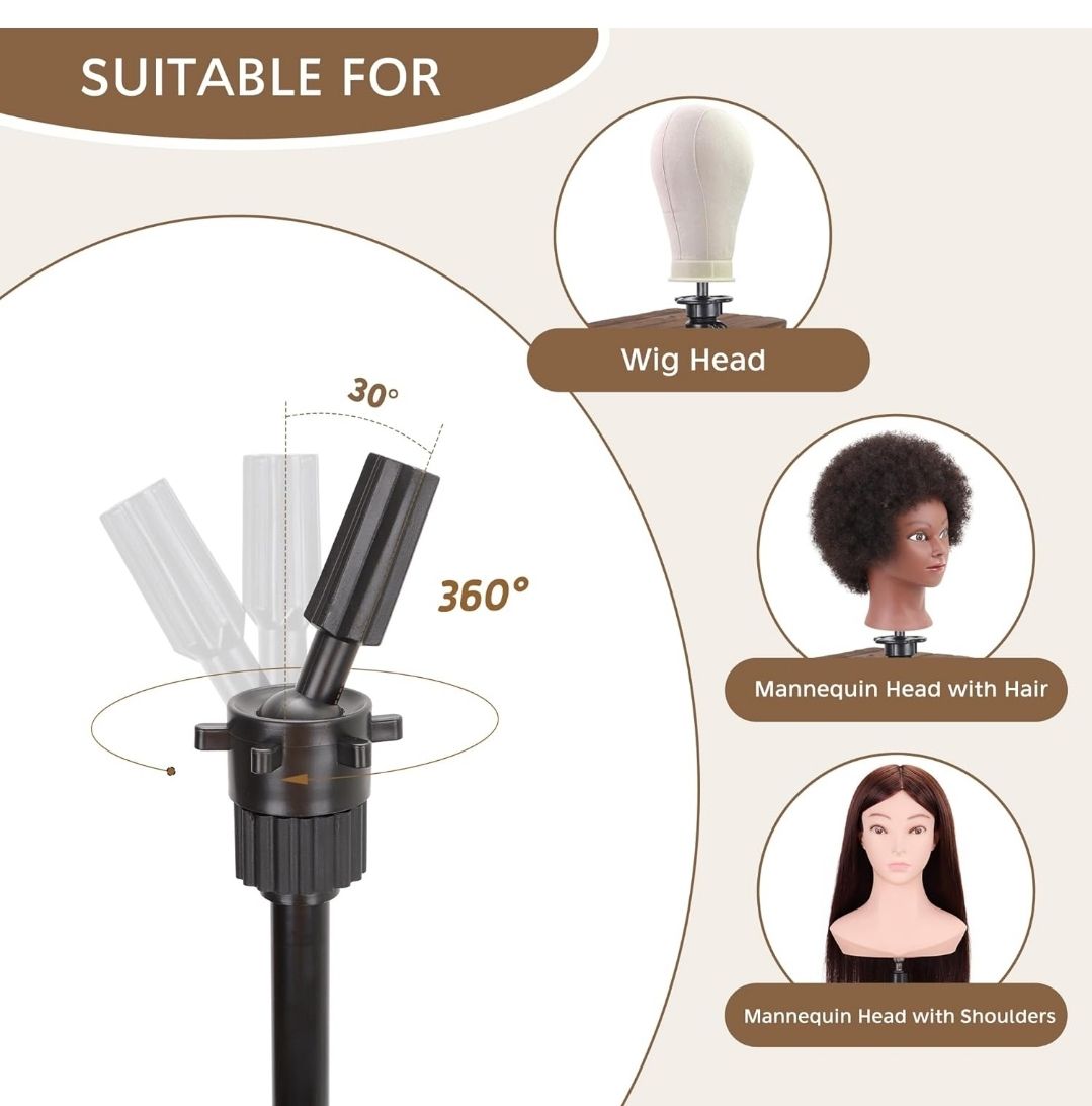 Wig Stand Tripod for Cosmetology Hairdressing Training, Metal Adjustable Mannequin Head Stand Mannequin Cosmetology Doll Training Head Holder Mannequin Tripod Stand for Wig Cosmetology