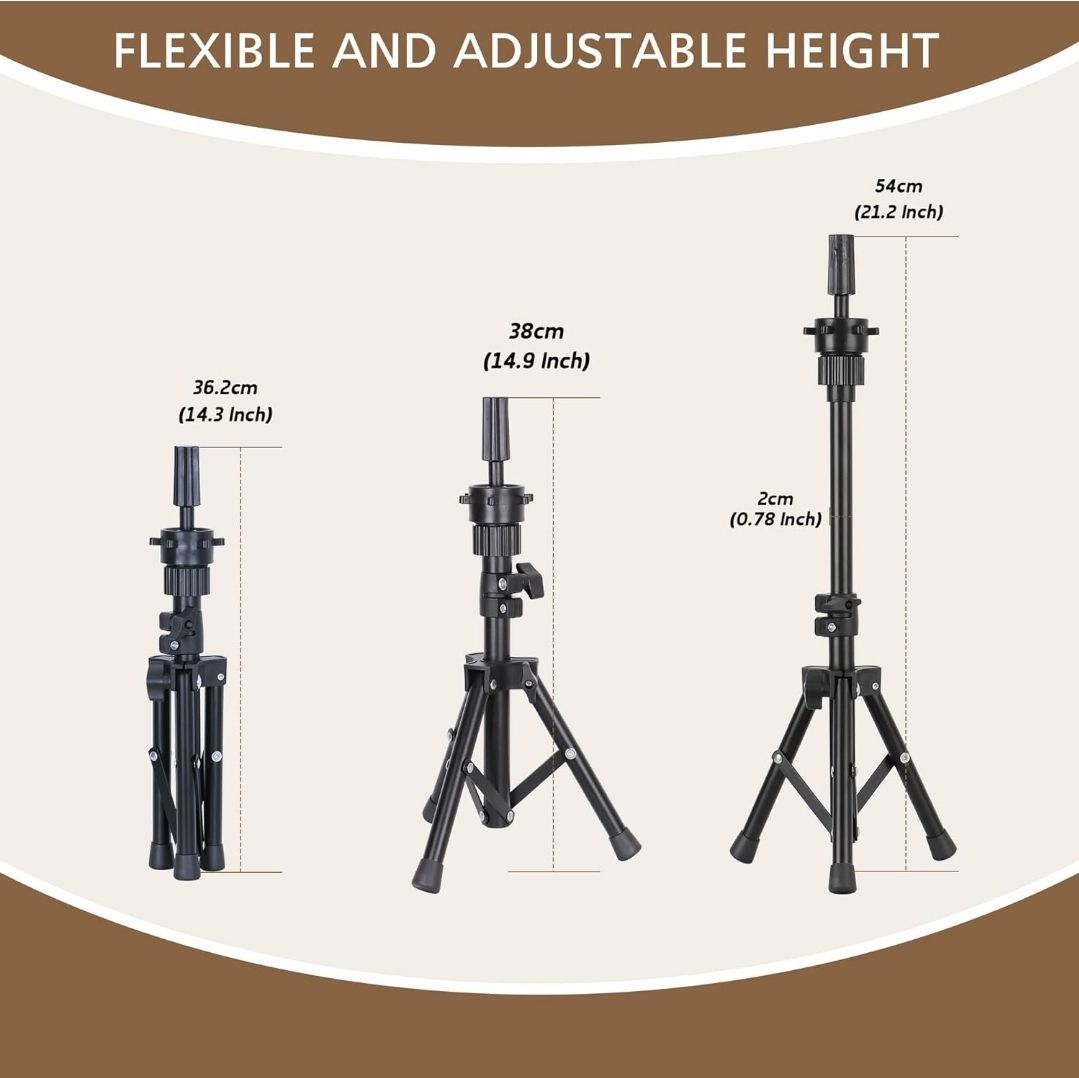 Wig Stand Tripod for Cosmetology Hairdressing Training, Metal Adjustable Mannequin Head Stand Mannequin Cosmetology Doll Training Head Holder Mannequin Tripod Stand for Wig Cosmetology