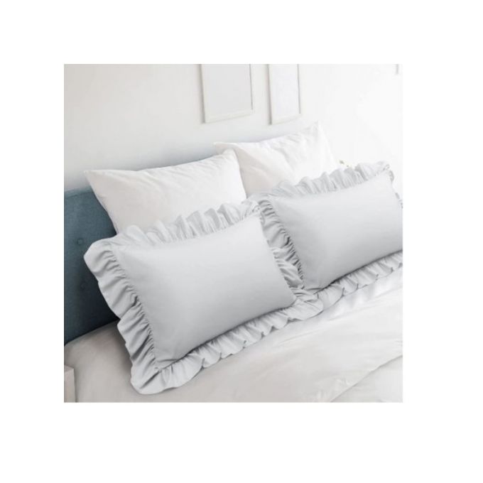 2Pcs White Cotton Solid Ruffle Pillowcases