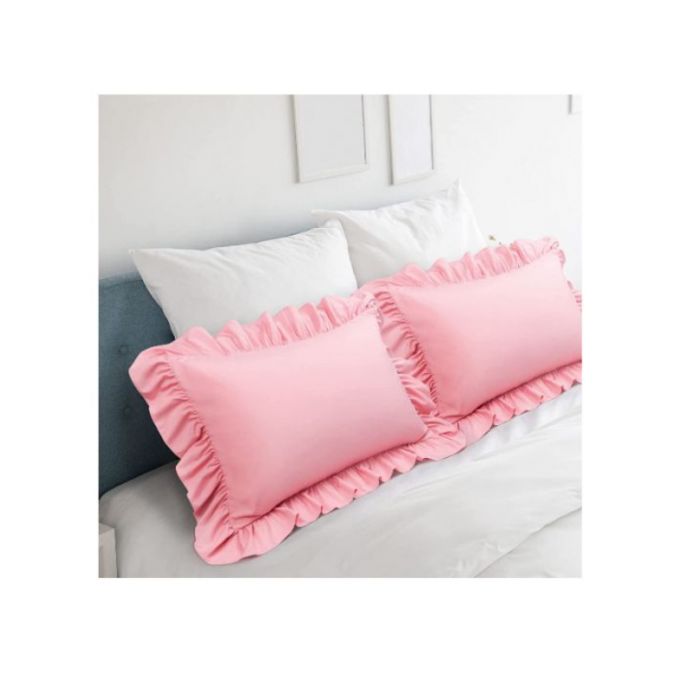 2Pcs White Cotton Solid Ruffle Pillowcases