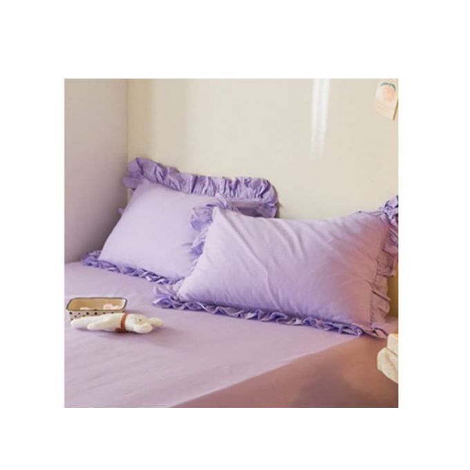 2Pcs White Cotton Solid Ruffle Pillowcases