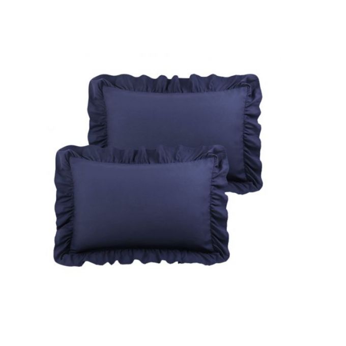 2Pcs White Cotton Solid Ruffle Pillowcases