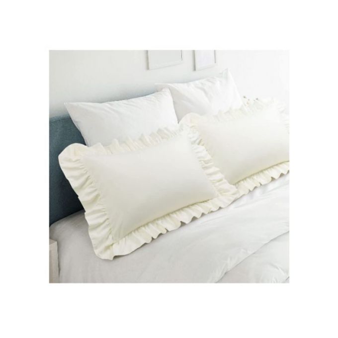 2Pcs White Cotton Solid Ruffle Pillowcases