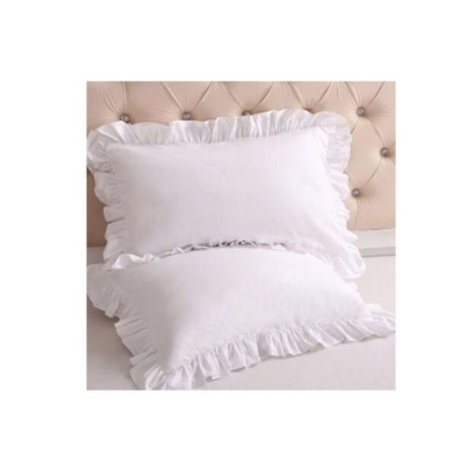 2Pcs White Cotton Solid Ruffle Pillowcases