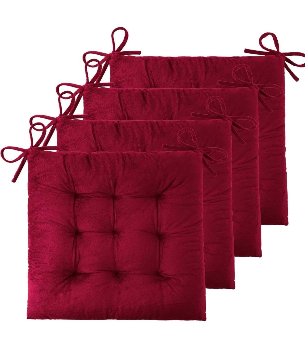4 Pack Chair Cushions for Dining Chairs Chair Pads Cushion for Kitchen Office Tufted Square Seat Cushion with Ties (18x18inch)