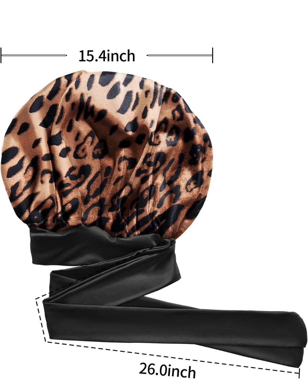 Satin Silk Bonnet for Women - Large Sleep Cap with Tie Band for Curly Dreadlock Braid Hair Care (Leopard)