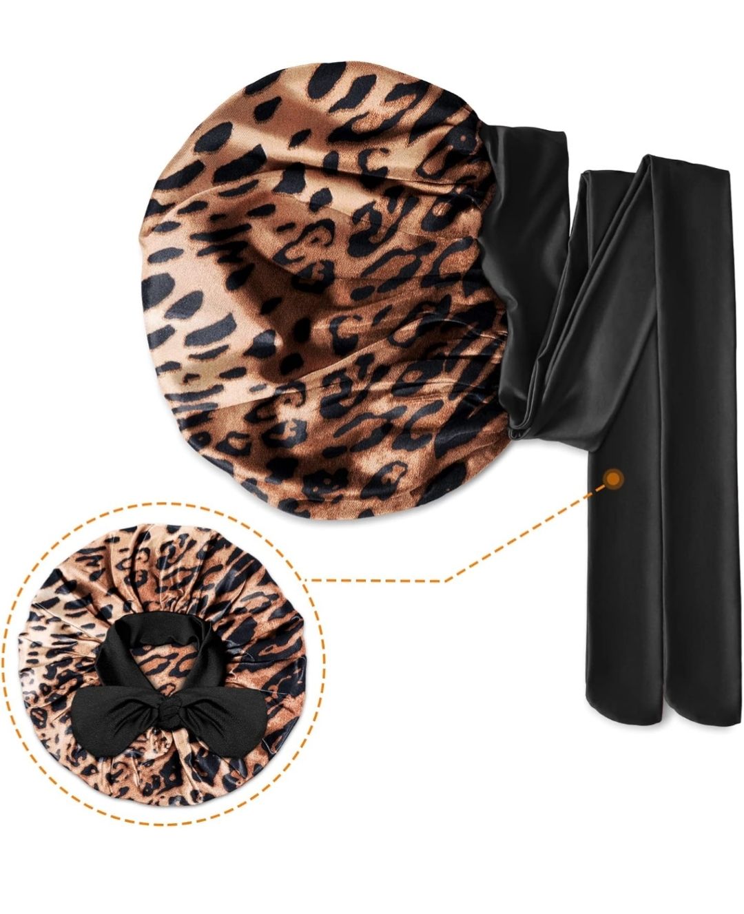 Satin Silk Bonnet for Women - Large Sleep Cap with Tie Band for Curly Dreadlock Braid Hair Care (Leopard)