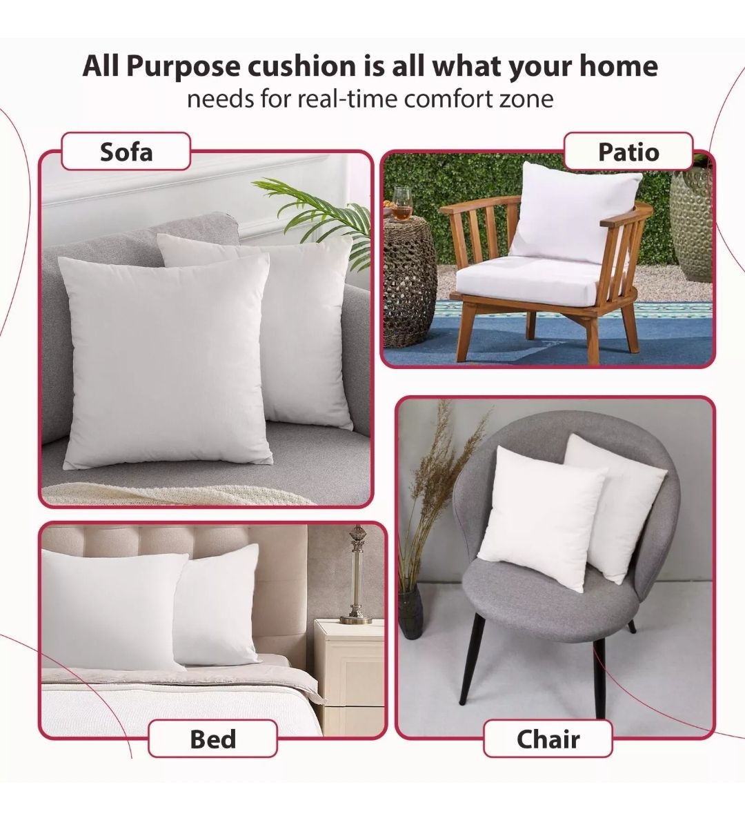 Pack of 4 Throw Pillows Insert Ultra Soft Bed & Couch Sofa Decorative Pillows