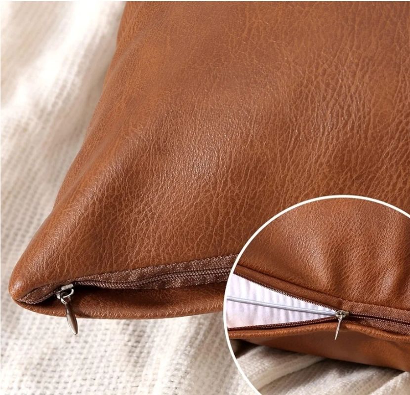 Set of 2 Faux Leather Decorative Throw Pillow Covers Modern Solid Outdoor Cushion Cases Luxury Pillowcases for Couch Sofa Bed 18x18 Inches Brown