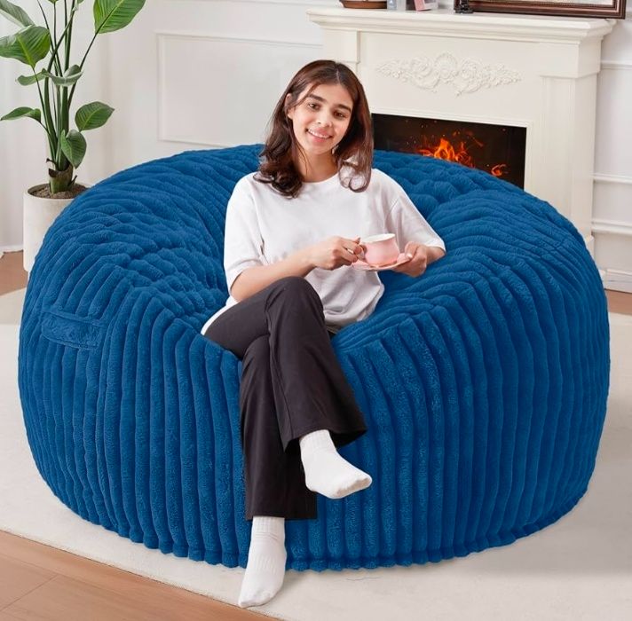 4 FT Bean Bag Chair,4' Big Bean Bag,Large Bean Bag Chairs for Adults with Memory Foam Filled,Comfy Beanbag Chairs Soft Bean Bag Sofa with Dutch Corded Plush Cover