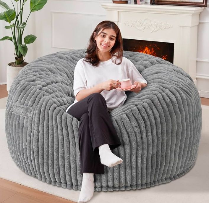 4 FT Bean Bag Chair,4' Big Bean Bag,Large Bean Bag Chairs for Adults with Memory Foam Filled,Comfy Beanbag Chairs Soft Bean Bag Sofa with Dutch Corded Plush Cover