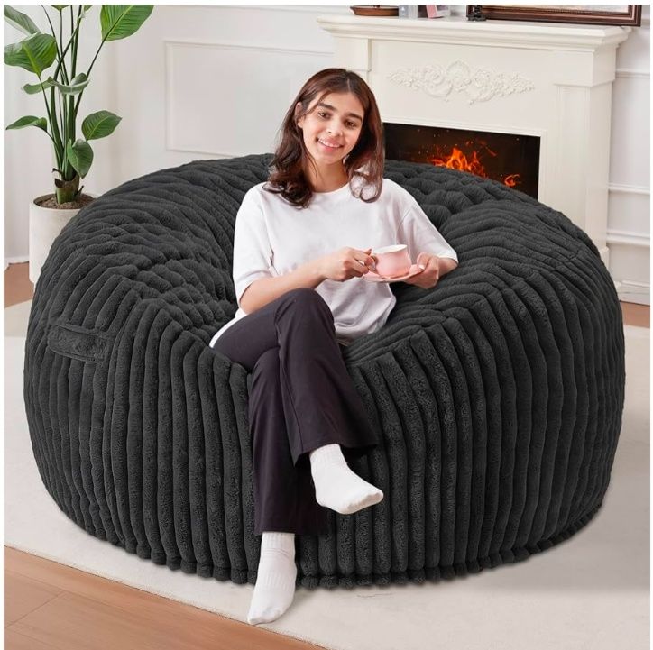 4 FT Bean Bag Chair,4' Big Bean Bag,Large Bean Bag Chairs for Adults with Memory Foam Filled,Comfy Beanbag Chairs Soft Bean Bag Sofa with Dutch Corded Plush Cover