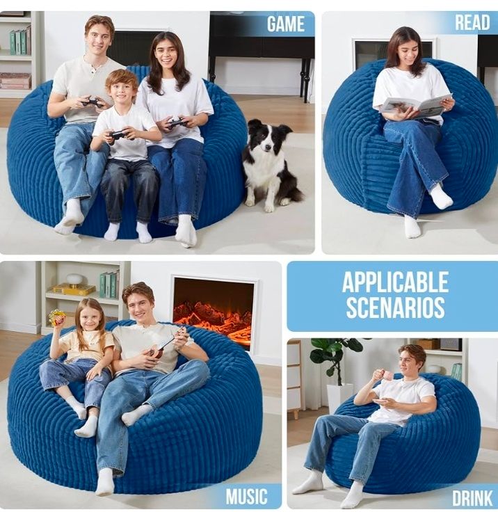 4 FT Bean Bag Chair,4' Big Bean Bag,Large Bean Bag Chairs for Adults with Memory Foam Filled,Comfy Beanbag Chairs Soft Bean Bag Sofa with Dutch Corded Plush Cover