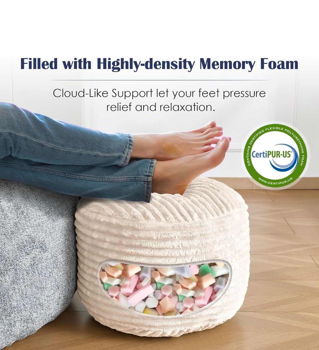 Stuffed Round Pouf Ottoman,Corduroy Foot Rest with Shredded Foam Filling, Lightweight and Fluffy Pouf Storage Ottoman for Living Room,Floor Poufs for Couch,20"x 17"