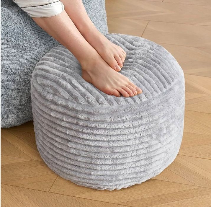 Stuffed Round Pouf Ottoman,Corduroy Foot Rest with Shredded Foam Filling, Lightweight and Fluffy Pouf Storage Ottoman for Living Room,Floor Poufs for Couch,20"x 17"