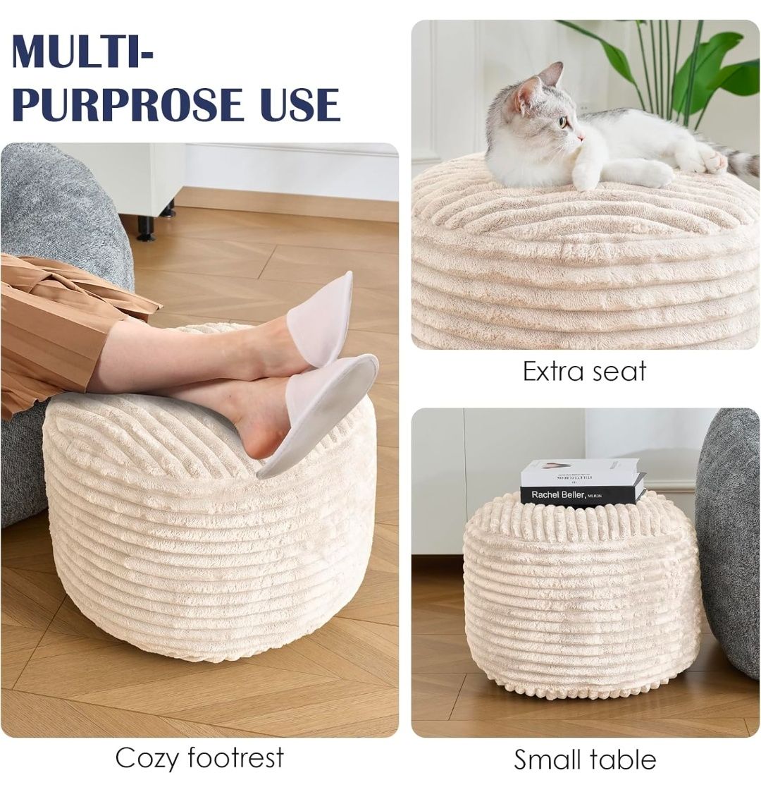 Stuffed Round Pouf Ottoman,Corduroy Foot Rest with Shredded Foam Filling, Lightweight and Fluffy Pouf Storage Ottoman for Living Room,Floor Poufs for Couch,20"x 17"
