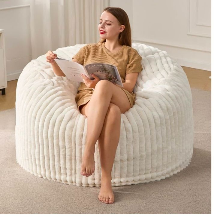 4ft Bean Bag Chairs for Adults Large Beanbag Chair with Dutch Corded Plush Cover Big Bean Bag Chair for Living Room Bedroom Dorm Office - Grey (44" x 44" x 24")