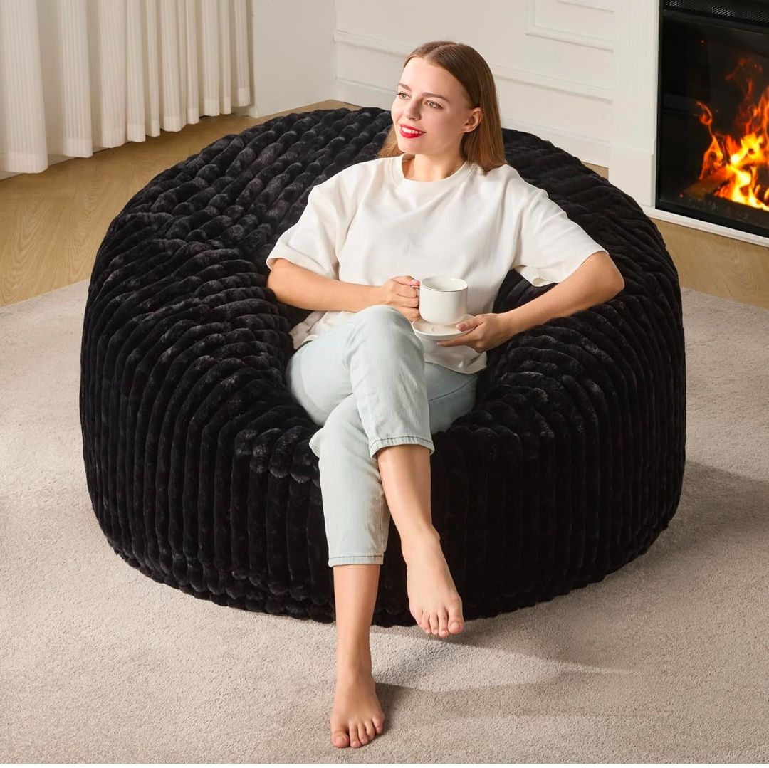 4ft Bean Bag Chairs for Adults Large Beanbag Chair with Dutch Corded Plush Cover Big Bean Bag Chair for Living Room Bedroom Dorm Office - Grey (44" x 44" x 24")