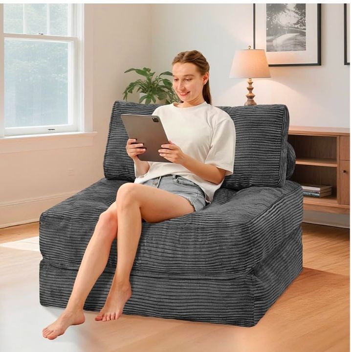 Folding Sofa Bed, Convertible Sleeper Chair Bed w/Dual-Pillow & Handle, Foldable Floor Sofa Lounge w/Back Support for Living Room, Bedroom, Apartment, Office, Single