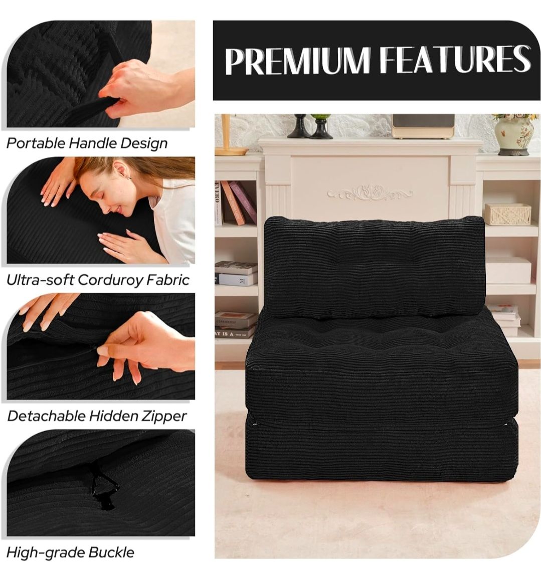 Folding Sofa Bed, Convertible Sleeper Chair Bed w/Dual-Pillow & Handle, Foldable Floor Sofa Lounge w/Back Support for Living Room, Bedroom, Apartment, Office, Single