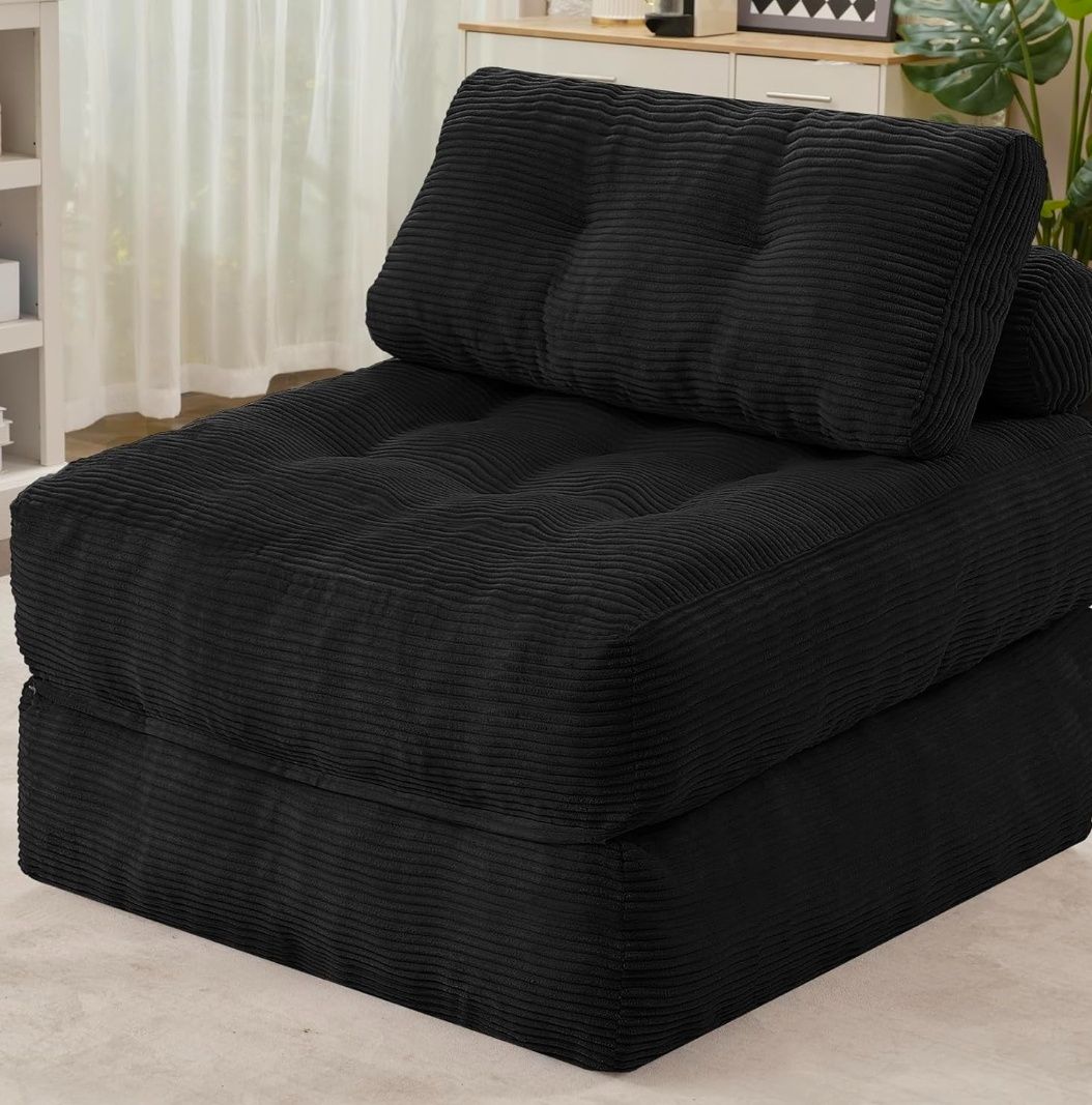 Folding Sofa Bed, Convertible Sleeper Chair Bed w/Dual-Pillow & Handle, Foldable Floor Sofa Lounge w/Back Support for Living Room, Bedroom, Apartment, Office, Single