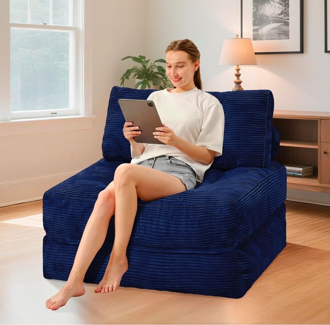 Folding Sofa Bed, Convertible Sleeper Chair Bed w/Dual-Pillow & Handle, Foldable Floor Sofa Lounge w/Back Support for Living Room, Bedroom, Apartment, Office, Single