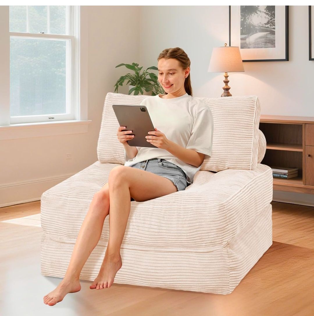 Folding Sofa Bed, Convertible Sleeper Chair Bed w/Dual-Pillow & Handle, Foldable Floor Sofa Lounge w/Back Support for Living Room, Bedroom, Apartment, Office, Single