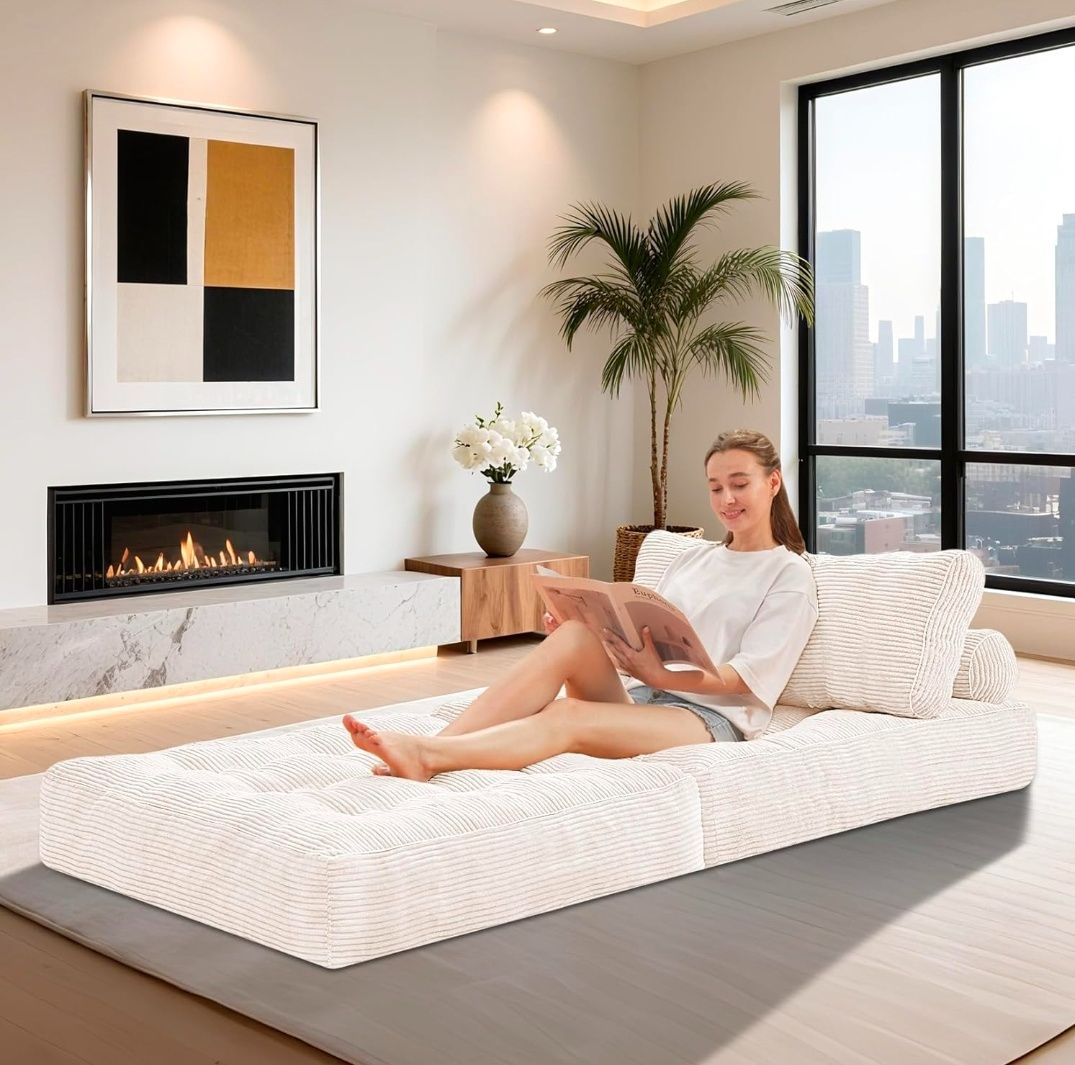 Folding Sofa Bed, Convertible Sleeper Chair Bed w/Dual-Pillow & Handle, Foldable Floor Sofa Lounge w/Back Support for Living Room, Bedroom, Apartment, Office, Single