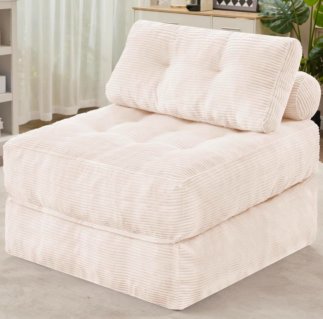 Folding Sofa Bed, Convertible Sleeper Chair Bed w/Dual-Pillow & Handle, Foldable Floor Sofa Lounge w/Back Support for Living Room, Bedroom, Apartment, Office, Single