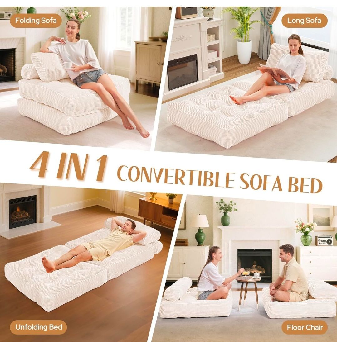 Folding Sofa Bed, Convertible Sleeper Chair Bed w/Dual-Pillow & Handle, Foldable Floor Sofa Lounge w/Back Support for Living Room, Bedroom, Apartment, Office, Single