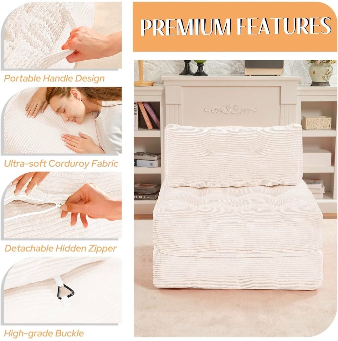 Folding Sofa Bed, Convertible Sleeper Chair Bed w/Dual-Pillow & Handle, Foldable Floor Sofa Lounge w/Back Support for Living Room, Bedroom, Apartment, Office, Single