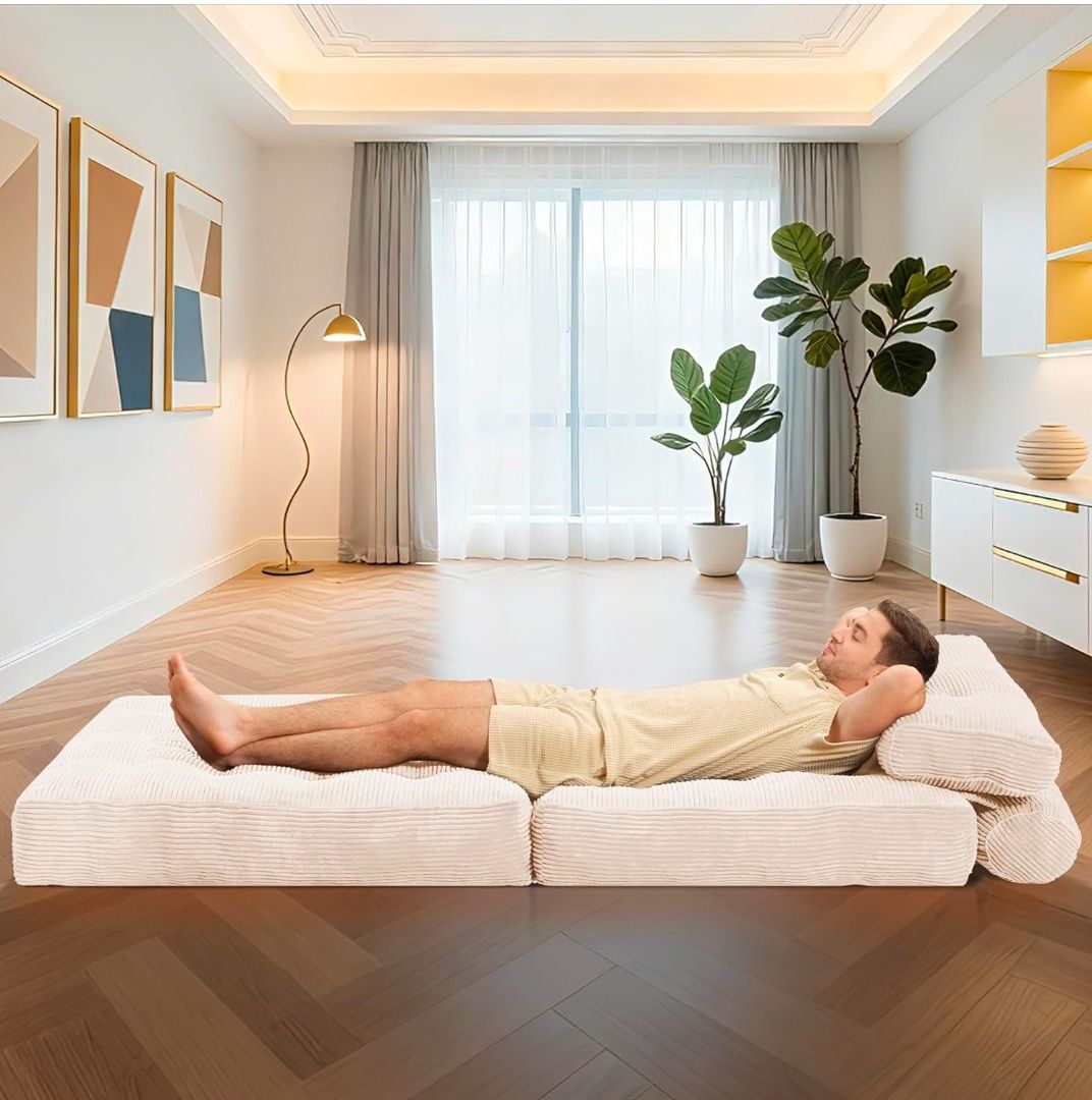 Folding Sofa Bed, Convertible Sleeper Chair Bed w/Dual-Pillow & Handle, Foldable Floor Sofa Lounge w/Back Support for Living Room, Bedroom, Apartment, Office, Single