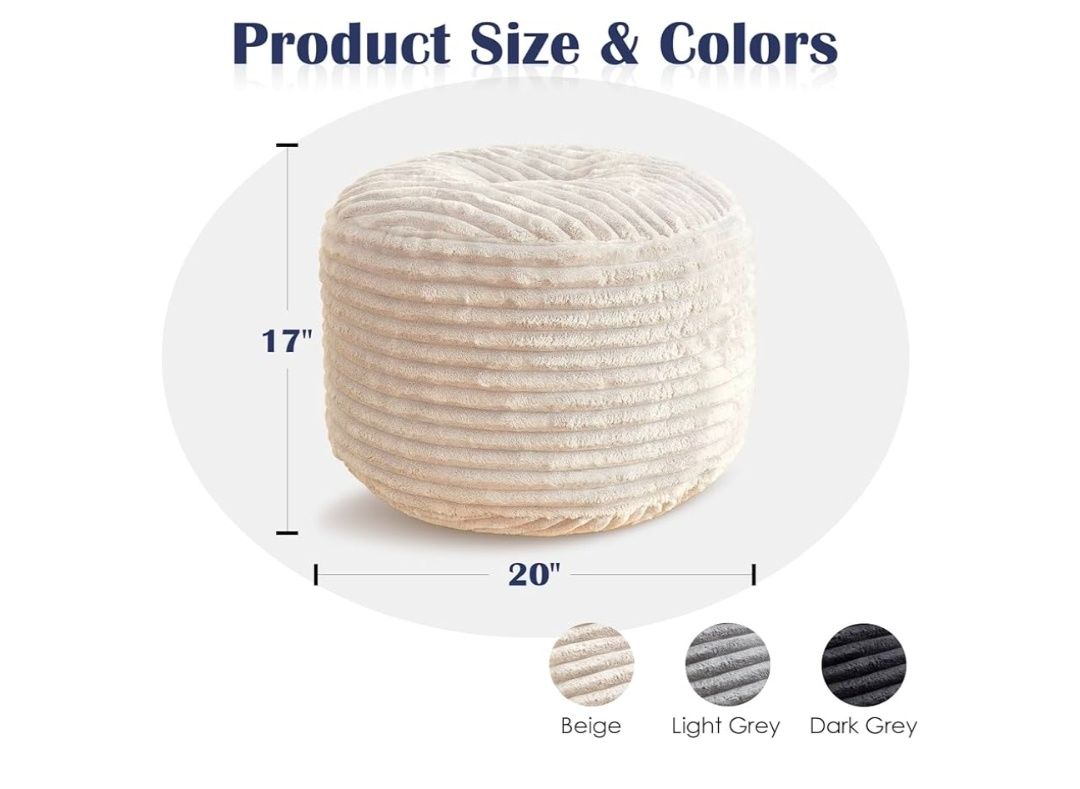 Stuffed Round Pouf Ottoman,Corduroy Foot Rest with Shredded Foam Filling, Lightweight and Fluffy Pouf Storage Ottoman for Living Room,Floor Poufs for Couch,20"x 17"