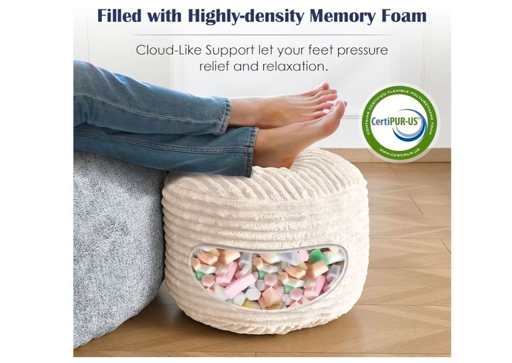 Stuffed Round Pouf Ottoman,Corduroy Foot Rest with Shredded Foam Filling, Lightweight and Fluffy Pouf Storage Ottoman for Living Room,Floor Poufs for Couch,20"x 17"