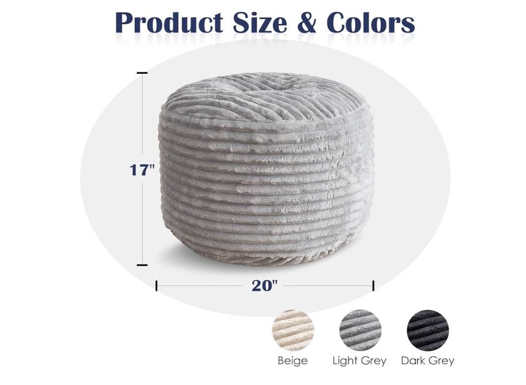 Stuffed Round Pouf Ottoman,Corduroy Foot Rest with Shredded Foam Filling, Lightweight and Fluffy Pouf Storage Ottoman for Living Room,Floor Poufs for Couch,20"x 17"