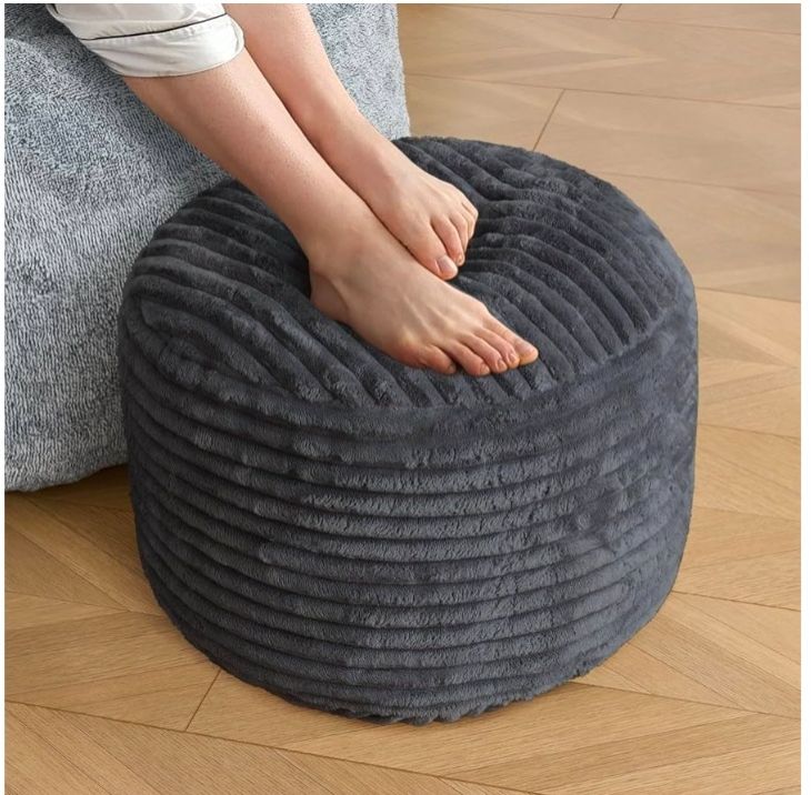 Stuffed Round Pouf Ottoman,Corduroy Foot Rest with Shredded Foam Filling, Lightweight and Fluffy Pouf Storage Ottoman for Living Room,Floor Poufs for Couch,20"x 17"