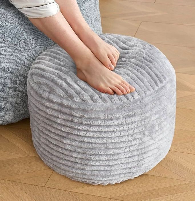 Stuffed Round Pouf Ottoman,Corduroy Foot Rest with Shredded Foam Filling, Lightweight and Fluffy Pouf Storage Ottoman for Living Room,Floor Poufs for Couch,20"x 17"