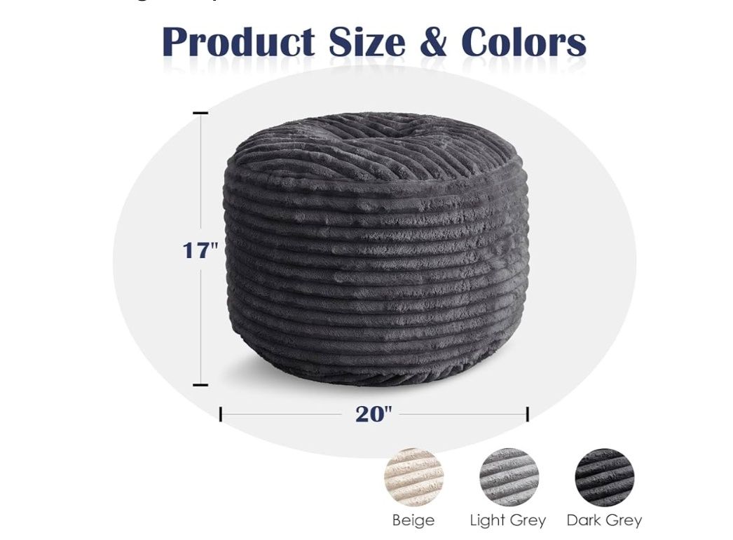 Stuffed Round Pouf Ottoman,Corduroy Foot Rest with Shredded Foam Filling, Lightweight and Fluffy Pouf Storage Ottoman for Living Room,Floor Poufs for Couch,20"x 17"