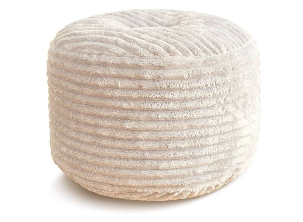 Stuffed Round Pouf Ottoman,Corduroy Foot Rest with Shredded Foam Filling, Lightweight and Fluffy Pouf Storage Ottoman for Living Room,Floor Poufs for Couch,20"x 17"