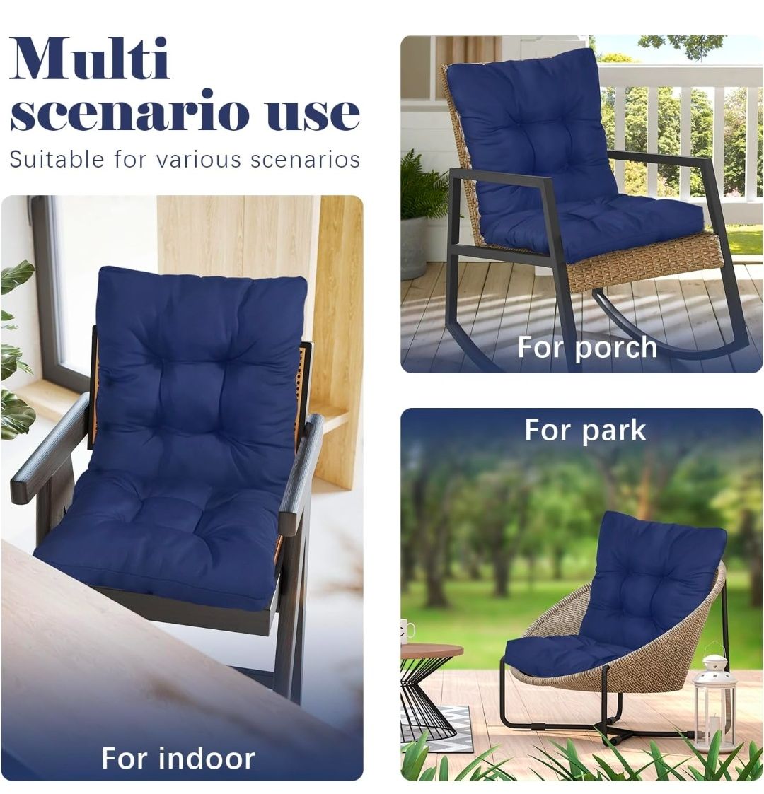 Rocking Chair Pad Non Slip Thick High Back Chair Cushion Set for Outdoor Furniture with Ties 41.7"*20.8"(Cushions Only,No Chair)