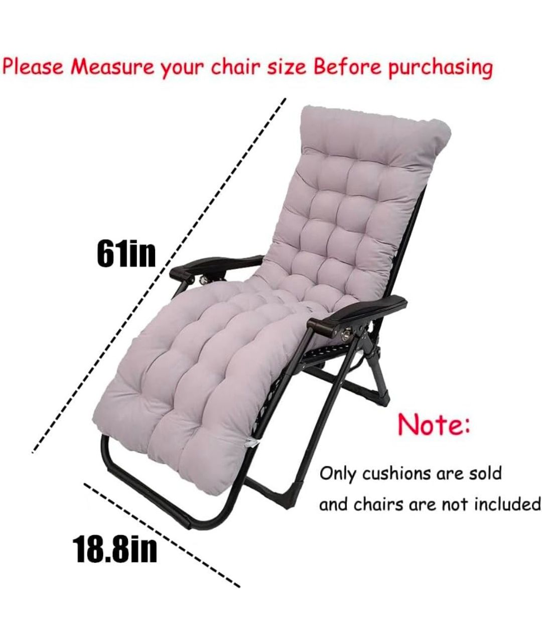Patio Chaise Lounger Cushion,61inches Lounge Chair Recliners Chair Cushions,Thicker Padded Chaise Lounger Swing Bench Cushion for Outdoor Indoor Home Office