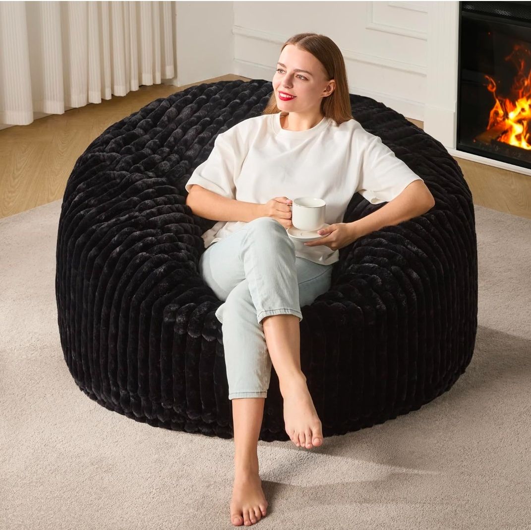 4ft Bean Bag Chairs for Adults Large Beanbag Chair with Dutch Corded Plush Cover Big Bean Bag Chair for Living Room Bedroom Dorm Office - White (42" x 42" x 24")