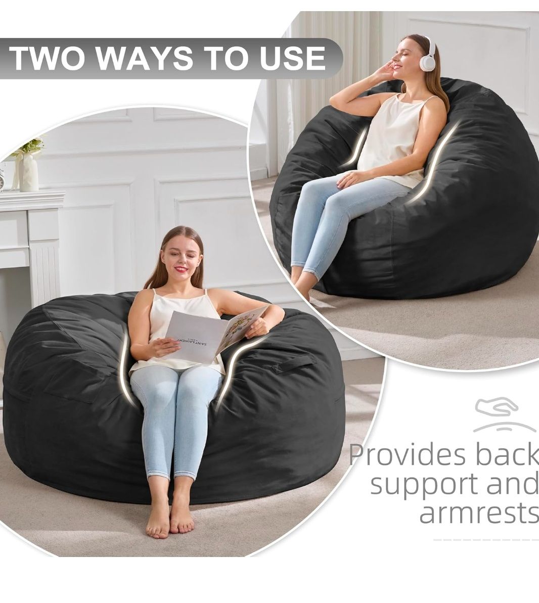 3FT Bean Bag Chair Giant Bean Bag Chairs for Adults Large Bean Chairs with Removable Cover, Beanbag Chair with Filler, Adult Bean Bag Chairs for Living Room, Bedroom
