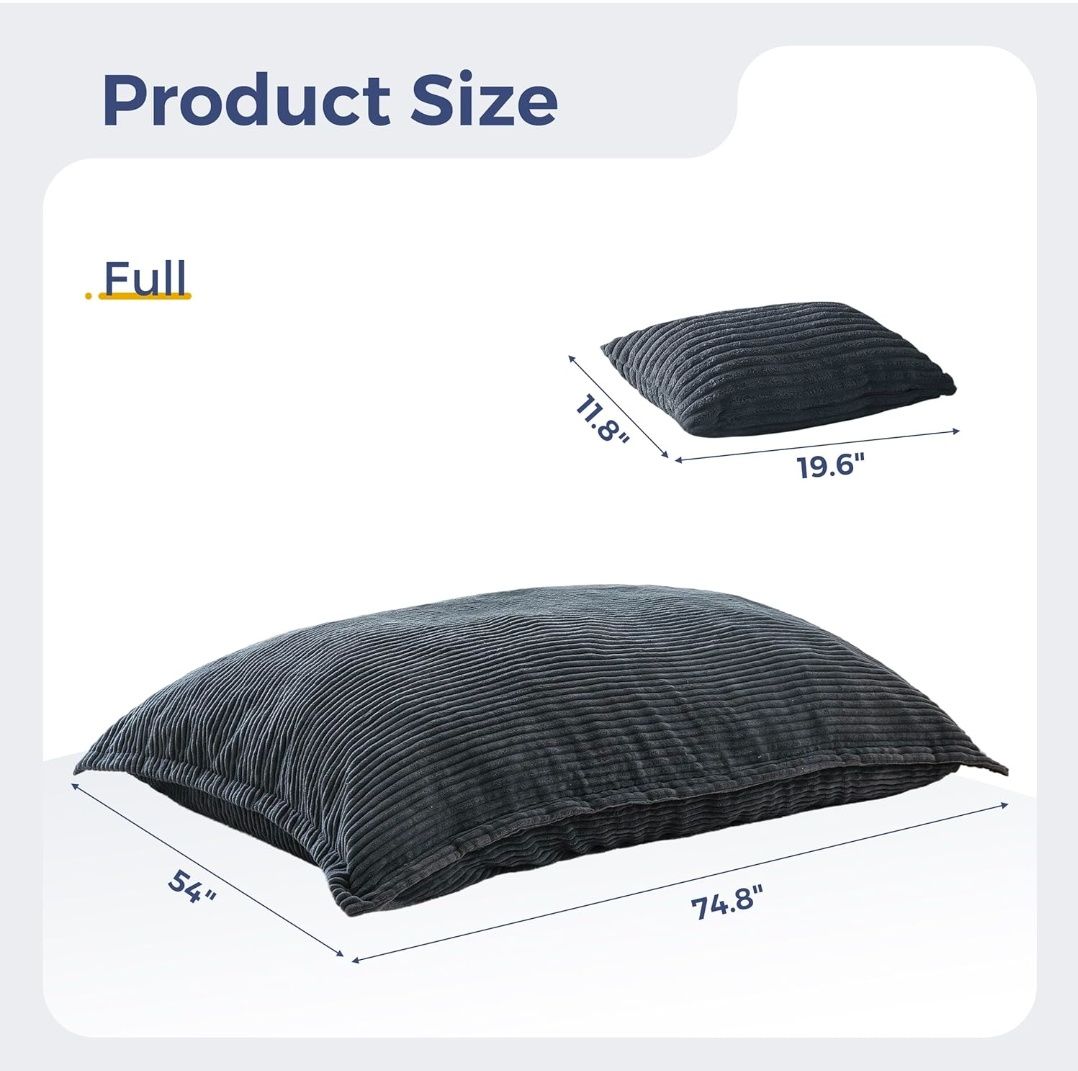 Giant Bean Bag Chair with Pillow, 3 in 1 Convertible Bean Bag Chair for Adults with Removable Cover, Floor Cushion Stuffed Floor Lounger for Living Room Bedroom