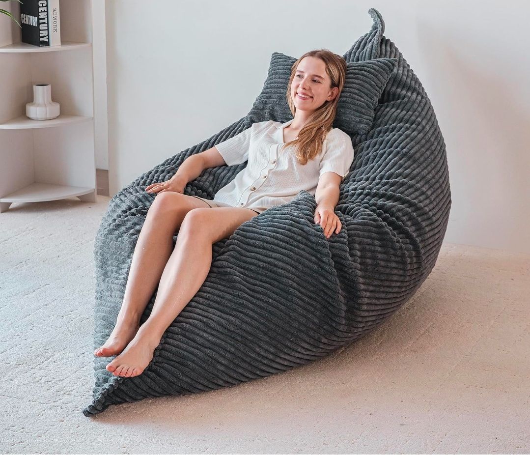 Giant Bean Bag Chair with Pillow, 3 in 1 Convertible Bean Bag Chair for Adults with Removable Cover, Floor Cushion Stuffed Floor Lounger for Living Room Bedroom