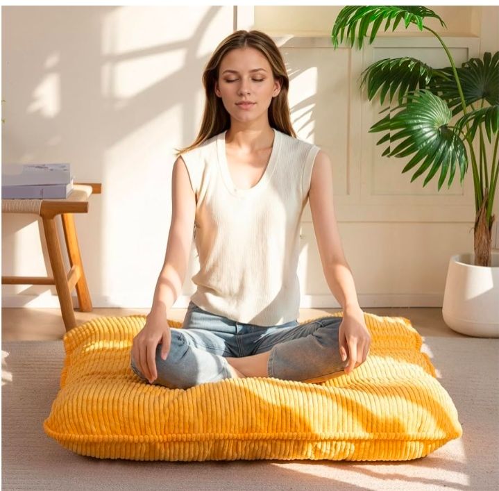 35" Washable Floor Pillow Cushion for Adults, Meditation Cushion Pillow, Extra Large Square Floor Sitting, Removable Tufted Corduroy Cover, for Tatami Living Room or Yoga, Orange, Machine Washable