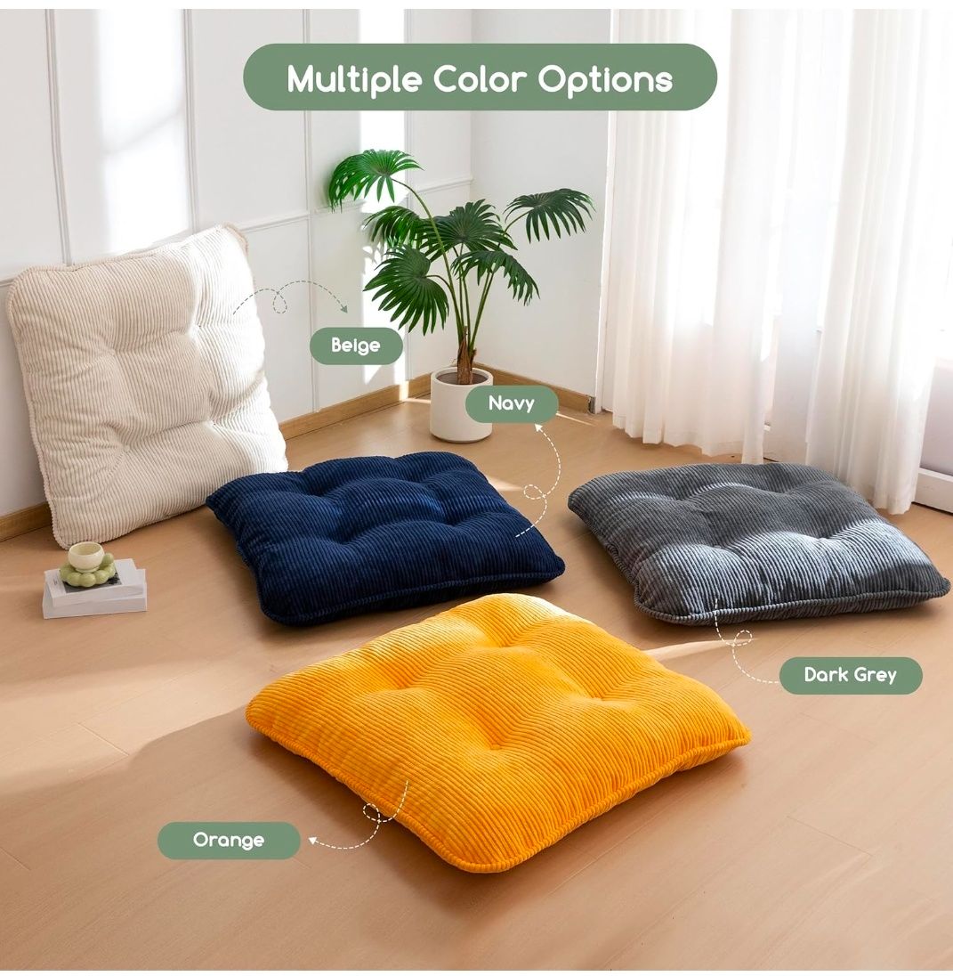 35" Washable Floor Pillow Cushion for Adults, Meditation Cushion Pillow, Extra Large Square Floor Sitting, Removable Tufted Corduroy Cover, for Tatami Living Room or Yoga, Orange, Machine Washable