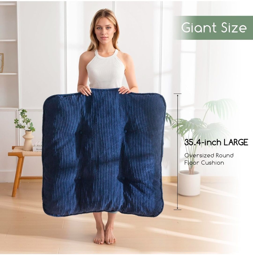 35" Washable Floor Pillow Cushion for Adults, Meditation Cushion Pillow, Extra Large Square Floor Sitting, Removable Tufted Corduroy Cover, for Tatami Living Room or Yoga, Orange, Machine Washable