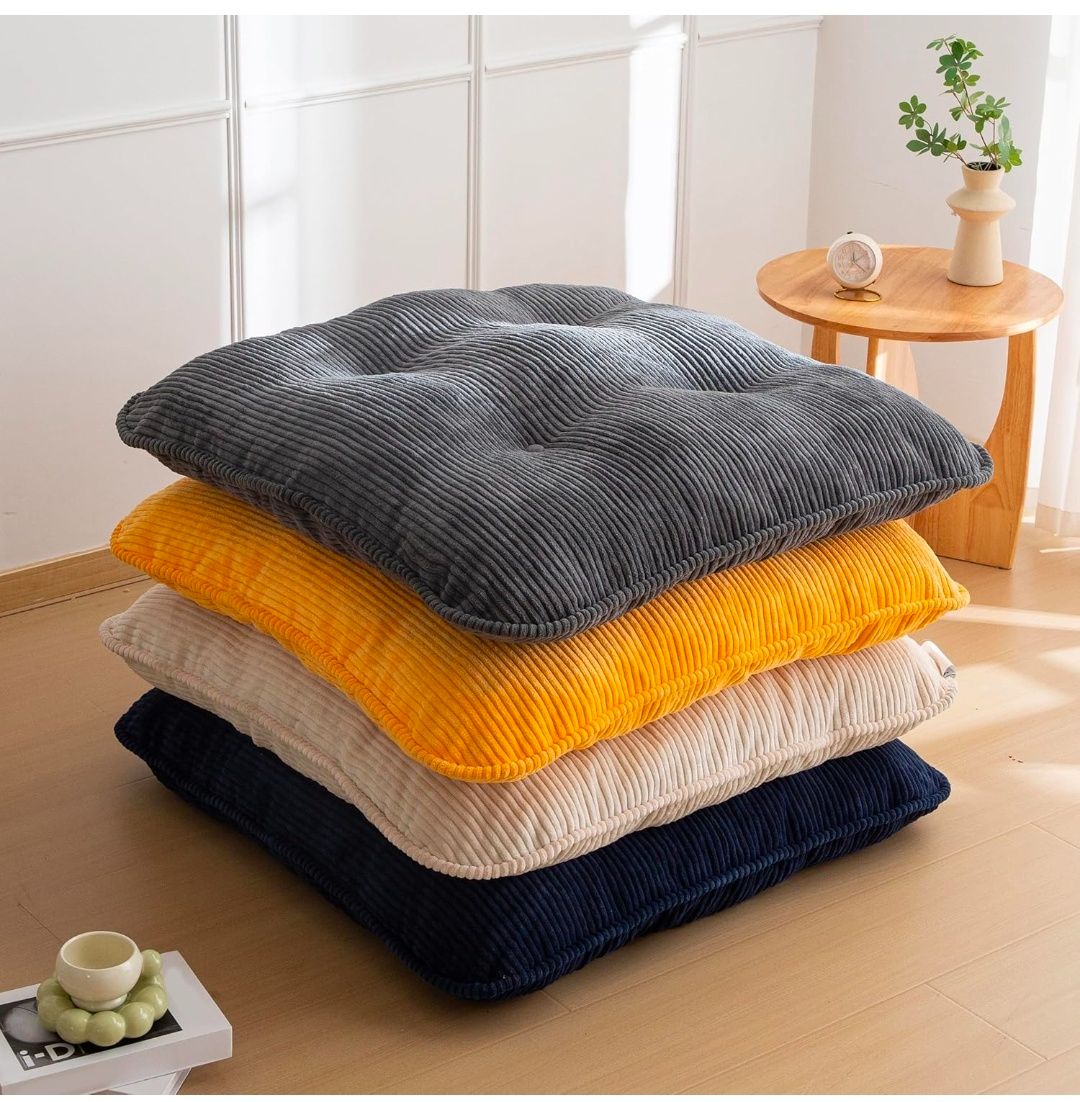 35" Washable Floor Pillow Cushion for Adults, Meditation Cushion Pillow, Extra Large Square Floor Sitting, Removable Tufted Corduroy Cover, for Tatami Living Room or Yoga, Orange, Machine Washable