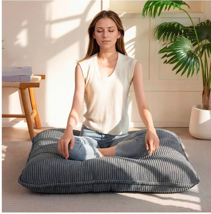 35" Washable Floor Pillow Cushion for Adults, Meditation Cushion Pillow, Extra Large Square Floor Sitting, Removable Tufted Corduroy Cover, for Tatami Living Room or Yoga, Orange, Machine Washable